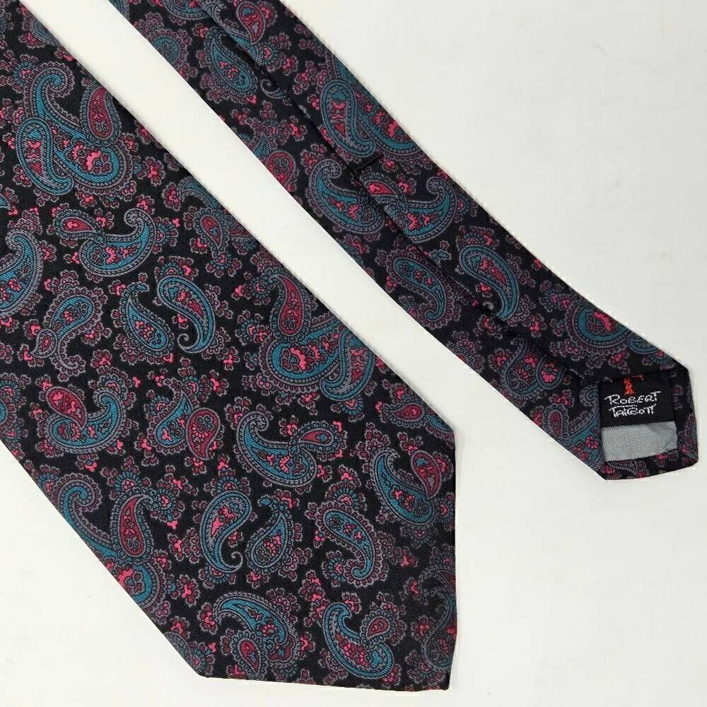 ROBERT TALBOTT NORDSTROM VINTAGE SILK TIE BLACK PINK RED PAISLEY 3.5" X 58"